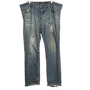 XXX Rude Jeans W38 Baggy Destroyed Rocker Distress RippedRaver Skater Thrashed